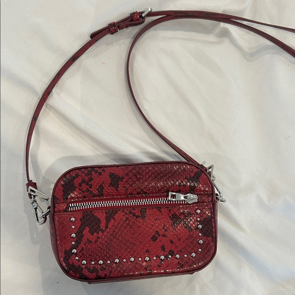 Zara Red Snake-Effect Crossbody with Silver Studs